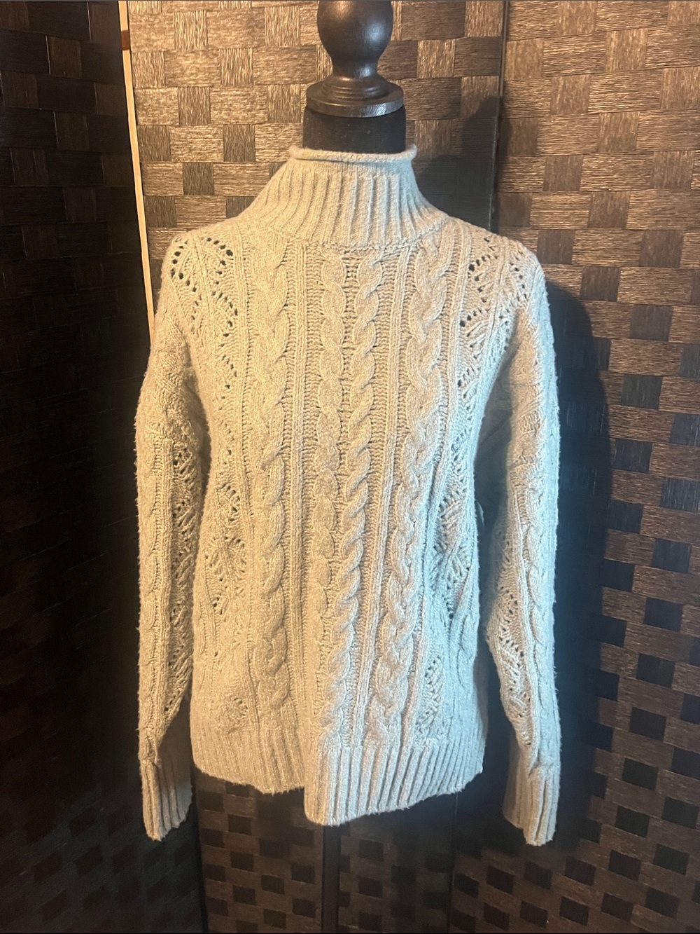 Cozy Light Olive GreenCable Turtleneck Sweater